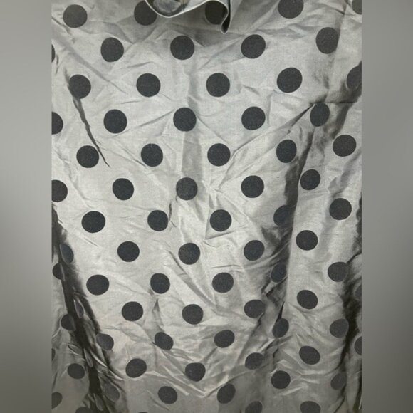 Women’s Devon Baer Navy Blue Polka Dot Silk Ruffle Long Sleeve Midi Dress Large - Picture 7 of 7